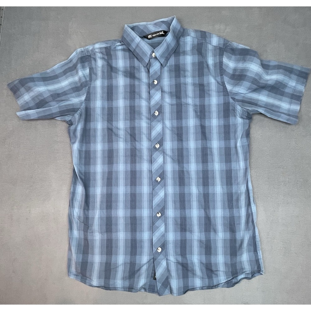 Travis Mathew Plaid Camp Shirt Mens Medium Blue Lightweight Geometric Outdoor